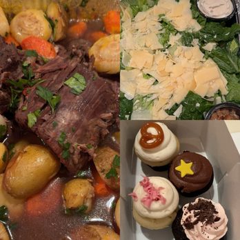 Dots Cafe - Pot roast, roasted veggies, Caesar salad, and mini cupcakes - Cafes Near Me - Pasadena, California
