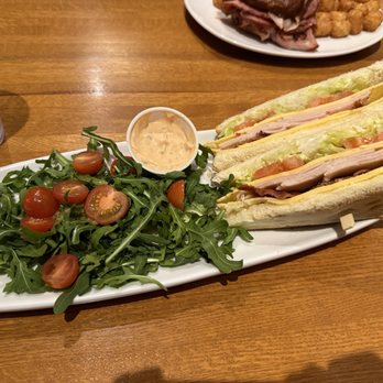 Bavarian Bierhaus - Turkey club with crispy bacon, yes! Pass on the salad, it's just arugula and tomatoes. - German Near Me - Glendale, Wisconsin