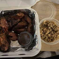Kaylo's BBQ - From 2 good to go. Bbq chicken and sausage with rice