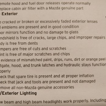 Denton Mazda - CPO guidelines explicitly stating bumper condition which was not accurate given the vehicle's actual condition. - Car Dealers Near Me - Denton, Texas