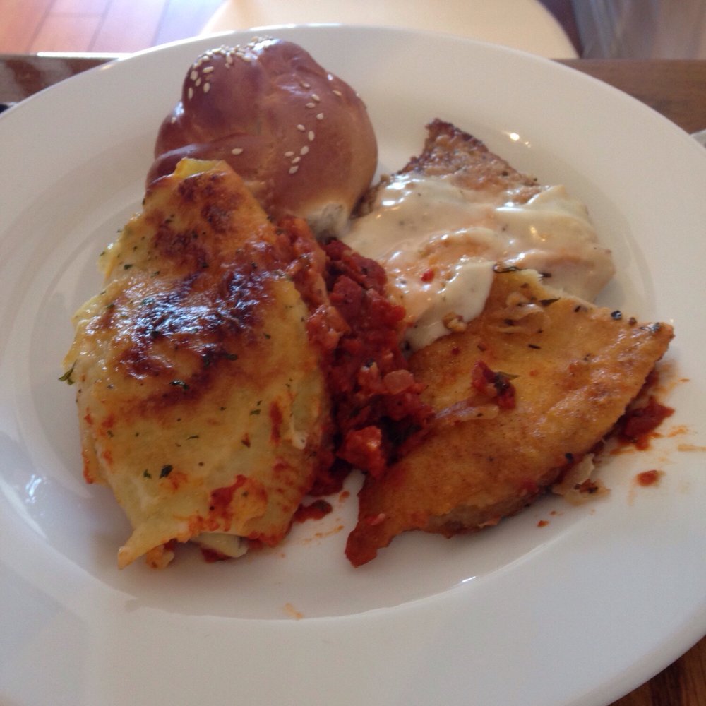 Chef's Catering - Stuffed Pasta Shell, Italian Chicken Milanesa, Tilapia Livornese, and bread - Caterers Near Me