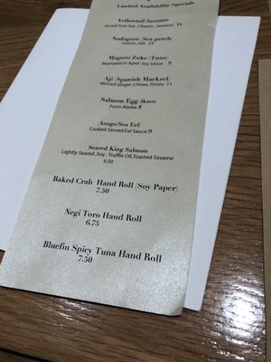Menu photo 4 Onori Hand Roll Bar Temecula, CA