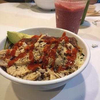 SoFresh - The skinny bowl (added chicken, salmon, and avocado) with the classic smoothie. - Salad Near Me - Tampa, Florida SoFresh - The skinny bowl (added chicken, salmon, and avocado) with the classic smoothie. - Salad Near Me - Tampa, Florida