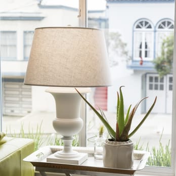 Noelle Becker Studio - Robert Abbey Concrete Lamp (Amazon) $150 Overstock World Tray Table $125 Anthropolgie planter $20 - Interior Design Near Me
