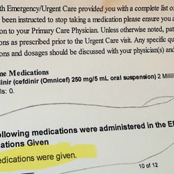 Cox Medical Associates of Lebanon - A picture of the paperwork they gave us, stating he was not given any medications in office that day..