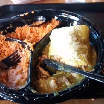 Los Taquitos - Green Chile Smothered Pork Burrito meal with refried beans and rice.  Yum! - Mexican Near Me - Phoenix, Arizona