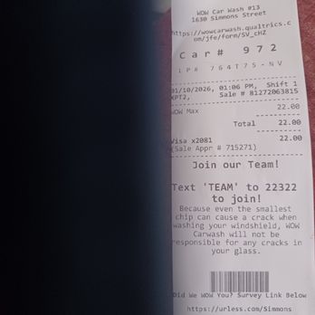 WOW Carwash - Simmons - Car Wash Receipt. - Car Wash Near Me - Las Vegas, Nevada WOW Carwash - Simmons - Car Wash Receipt. - Car Wash Near Me - Las Vegas, Nevada