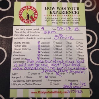 Chicken Salad Chick - The comment card says it all. - Southern Near Me - Alpharetta, Georgia
