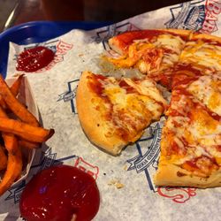 Cheese Pizza and fries