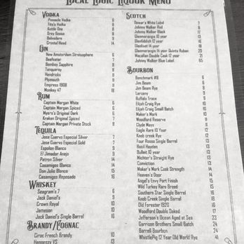 Local Logic - a menu for a local liquor bar - Cocktail Bars Near Me - Monroe, North Carolina