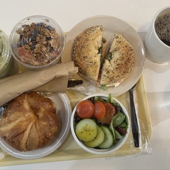 Rendezvous Cafe - Bagel and Lox, fruit yogurt, salad, sausage eggs & cheese crossaint, coffee - Cafes Near Me - Cumming, Georgia
