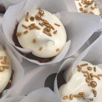 Sugar, Butter & Flour - Red velvet cupcakes with cream cheese frosting and sprinkles - Custom Cakes Near Me - Columbia, Missouri