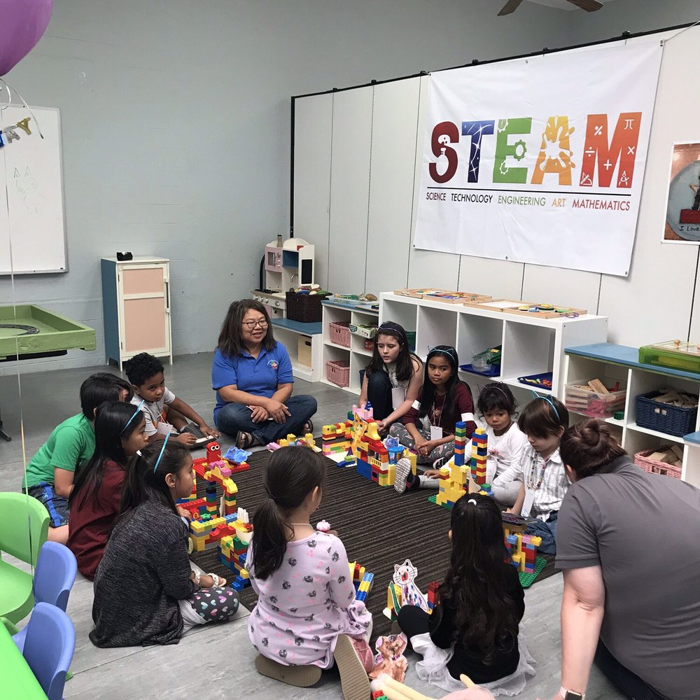 Brickspace Steam Lab and Lego Creativity Center - Circle time sharing of their cat houses - Preschools Near Me - Benicia, California