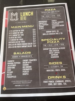 Menu photo 1 M Bar Sports Lounge Jackson, MS Menu photo 1 M Bar Sports Lounge Jackson, MS