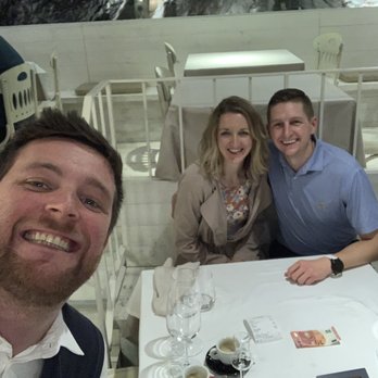 Dau Cila - Server, Edwardo and us after a delicious meal! - Wine Bars Near Me - La Spezia, SP