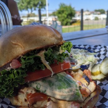 Joe's Farm Grill - Flamin' Southwest Chicken w/ Coleslaw - big burger and super creamy slaw - American Near Me - Gilbert, Arizona