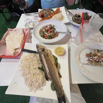 Selda - Another photo with the Branzino platter and the fresh salad and Chicken- Kabob! Note the freshly baked bread...so good! - Mediterranean Near Me - Irving, Texas