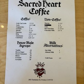 Sacred Heart Coffee - Menu - Coffee & Tea Near Me - Fresno, California