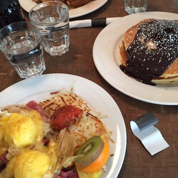 Jam Cafe - Reuben benny and triple stack double chocolate pancakes. - Breakfast & Brunch Near Me - Victoria, British Columbia