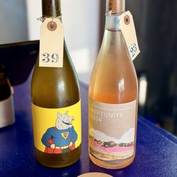 A La Carte - My first natural orange and rose wines! The price tags are super cute. They have stickers!