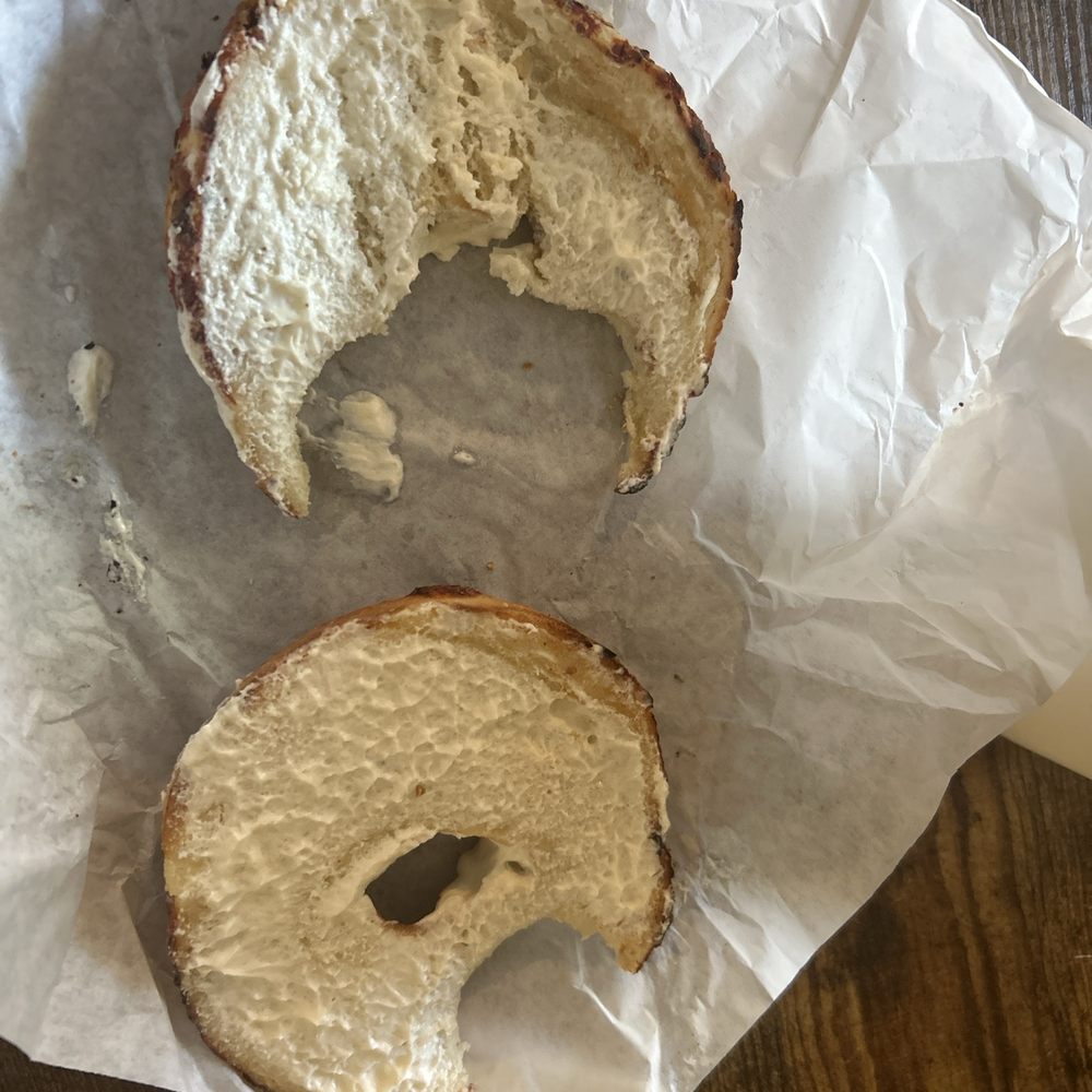 Little to no cream cheese bagel.