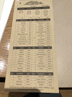 Menu photo 2 Onori Hand Roll Bar Temecula, CA