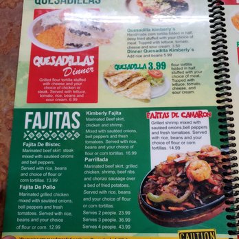Colotlan Mexican Restaurants - a menu for quesadillas - Mexican Near Me - Wisconsin Dells, Wisconsin