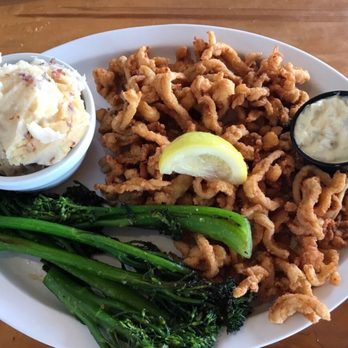 The Claw House - Fried clams (cooked to perfection), garlic mash, and brocolini - Seafood Near Me - Murrells Inlet, South Carolina The Claw House - Fried clams (cooked to perfection), garlic mash, and brocolini - Seafood Near Me - Murrells Inlet, South Carolina