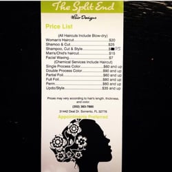 The Split End - Pricing list