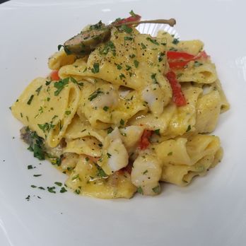 Pasta Casalinga - "From the Ocean": Sable Fish, capers, olives, red bell peppers. Delicious! - Italian Near Me - Seattle, Washington