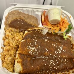 Mr Natural - Holy Mole Enchiladas Plate. Vegan