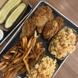 Mac and cheese, fried pickles