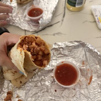 Don Tomas Cafe - Chorizo, Potato, & Egg breakfast burrito with mild salsa - Mexican Near Me - Midland, Texas