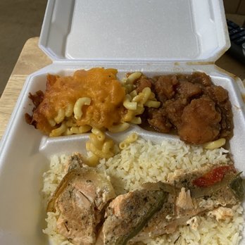 V n S Soulfood kitchen - Salmon over rice, yams, and Mac n cheese - Food Trucks Near Me V n S Soulfood kitchen - Salmon over rice, yams, and Mac n cheese - Food Trucks Near Me