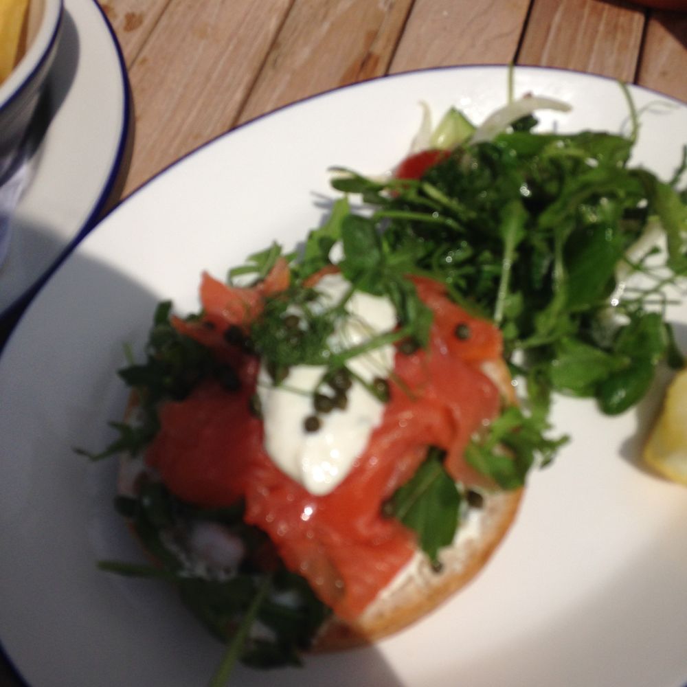 The Oakley - Smoked salmon open faced bagel, not at all slippery! - British Near Me - Stafford, STS
