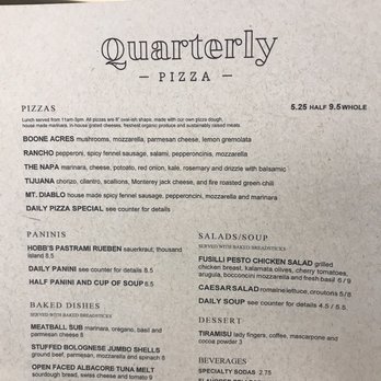 Quarterly - The menu - Pizza Near Me - San Ramon, California
