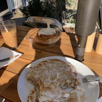 Cafe Topes - Gone To Maui Pancakes and Mom's Famous Cinnamon Roll "Make It Dirty" to go - Coffee & Tea Near Me - Carlsbad, California