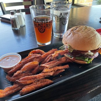 Strap Tank Brewery - Southwest Burger Sweet Potato Fries - New American Near Me - Lehi, Utah Strap Tank Brewery - Southwest Burger Sweet Potato Fries - New American Near Me - Lehi, Utah