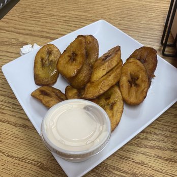 Limeños Restaurant - a plate of fried bananas and dip - Salvadoran Near Me - Houston, Texas Limeños Restaurant - a plate of fried bananas and dip - Salvadoran Near Me - Houston, Texas