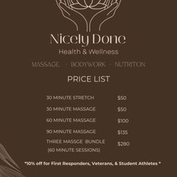 Nicely Done Health & Wellness - Price List / Services