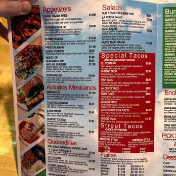 La Costa Mexican cantina - a menu for a mexican restaurant - Mexican Near Me - Jacksonville, Florida
