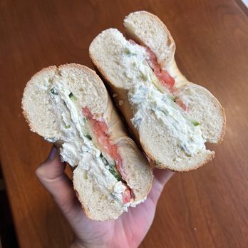 Nate's Bagels - Rosemary sea salt bagel with scallion cream cheese, cucumber, and tomato. - Bagels Near Me - Richmond, Virginia
