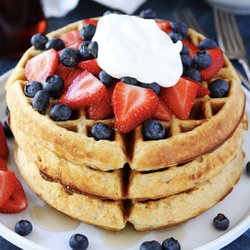 The Diner - Our homemade Belgian waffle with fruit and whipped cream
