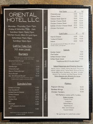 Menu photo 2 Oriental Hotel Mount Pleasant Mills, PA Menu photo 2 Oriental Hotel Mount Pleasant Mills, PA