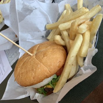 Rye Cafe - Deluxe burger with fries. Meat was super fresh and tasty, along with all the condiments! Best burger I have had in a while. - Cafes Near Me - Rye, Colorado