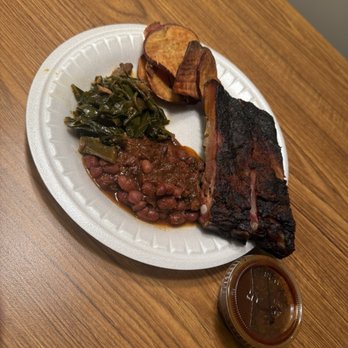 Heirloom Market BBQ - Ribs with Collard Greens, BBQ Beans and Korean Sweet Potato Chips - Barbeque Near Me - Atlanta, Georgia Heirloom Market BBQ - Ribs with Collard Greens, BBQ Beans and Korean Sweet Potato Chips - Barbeque Near Me - Atlanta, Georgia