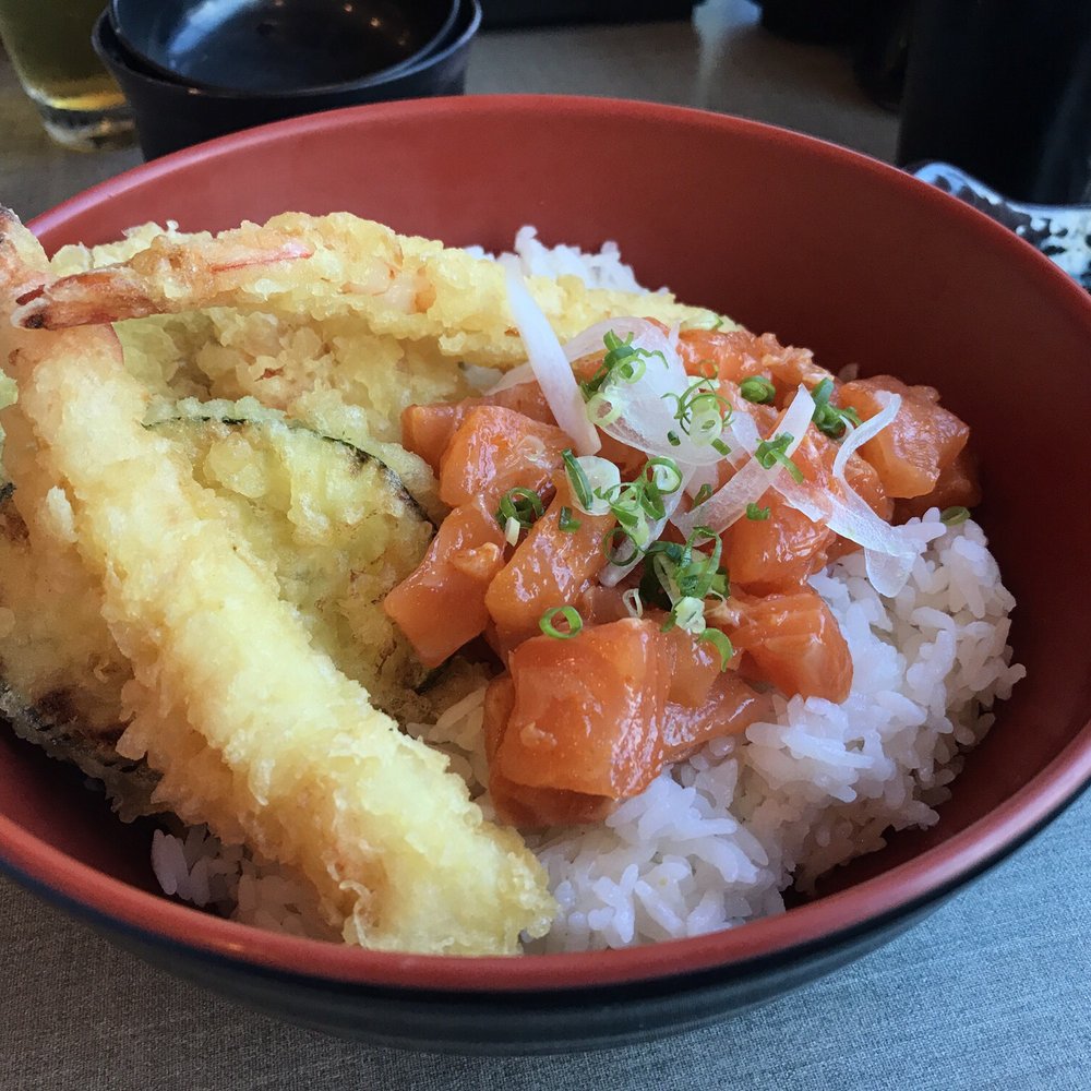 Kahala Sushi - July 2017 special - Spicy Salmon Poke with Tempura Donburi - Sushi Bars Near Me - Honolulu, Hawaii Kahala Sushi - July 2017 special - Spicy Salmon Poke with Tempura Donburi - Sushi Bars Near Me - Honolulu, Hawaii