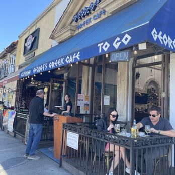 Georges Greek On Second - The entrance and outdoor seating. - Greek Near Me - Long Beach, California