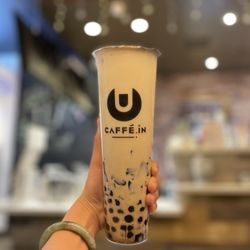 CAFFE:iN - Milk Green Tea with boba and grass jelly (super size)