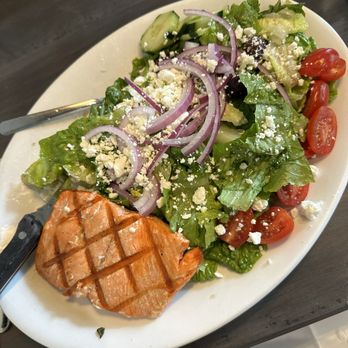 Rusty Pelican Cafe - Greek Salad with Salmon - Large - Breakfast & Brunch Near Me - Woodinville, Washington Rusty Pelican Cafe - Greek Salad with Salmon - Large - Breakfast & Brunch Near Me - Woodinville, Washington